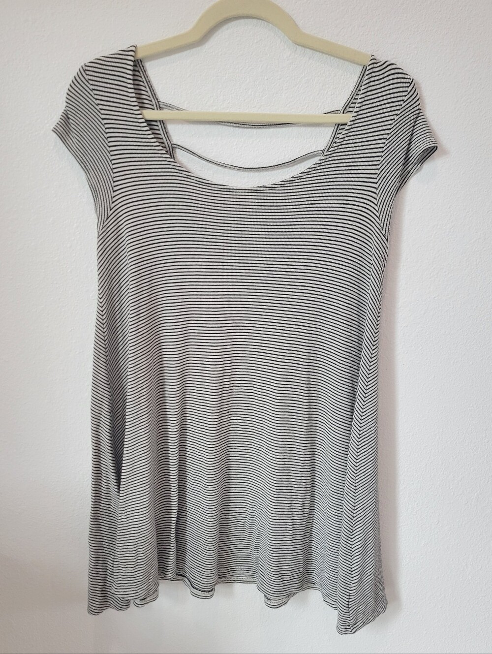 American Eagle Women M Striped Ribbed Mini Dress Open Back Stretch Tunic Top